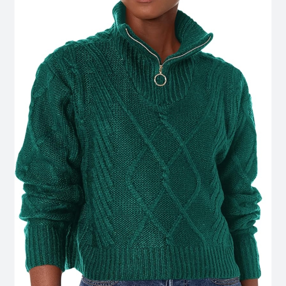 BCBGeneration Teal Quarterzip Cable Knit Sweater Size Medium